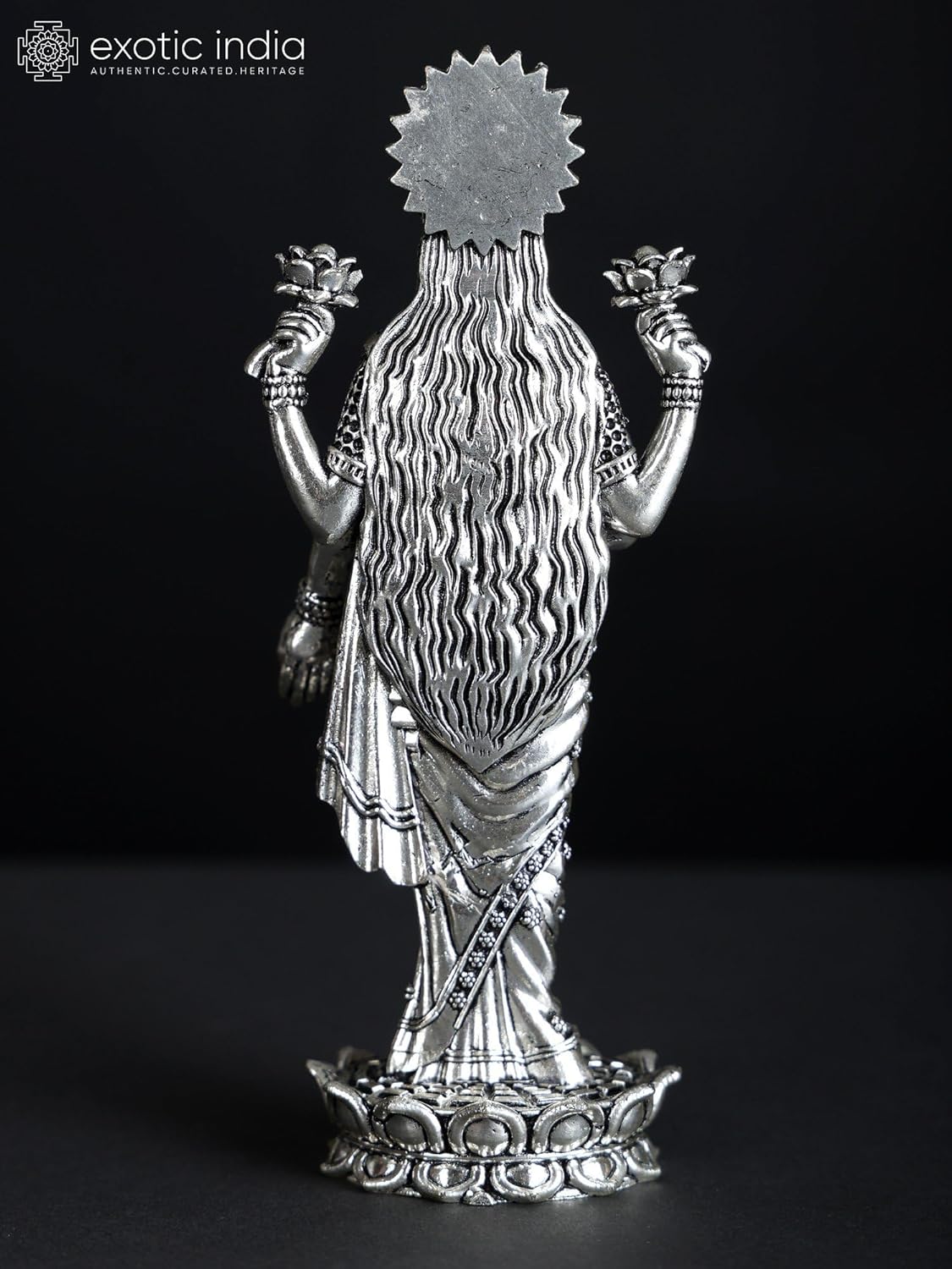 Superfine Brass Lakshmi Statue with Silver Plating Puja Room Decor