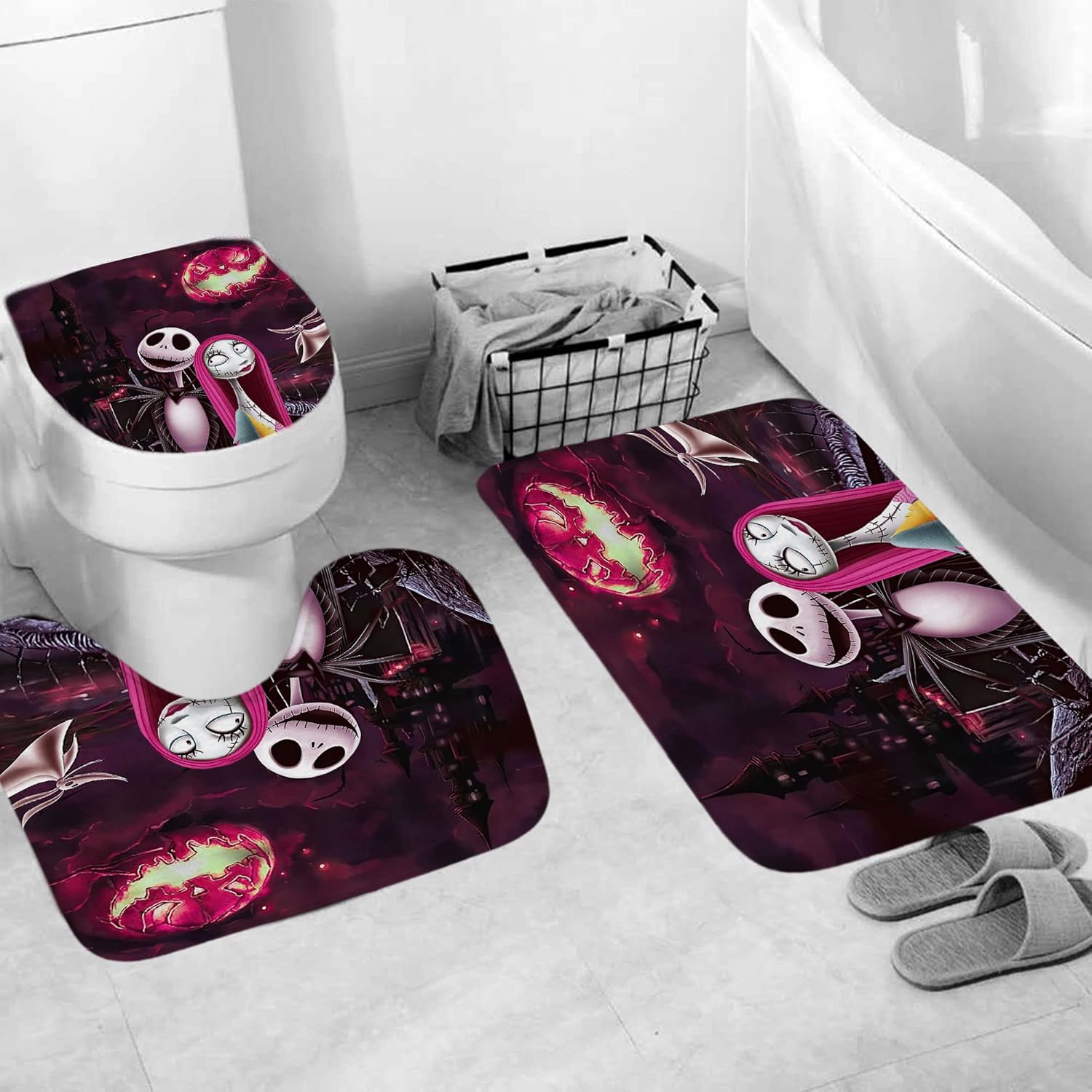 DDS-DUDES 4Pcs Christmas Shower Curtain Set with 12 Hooks