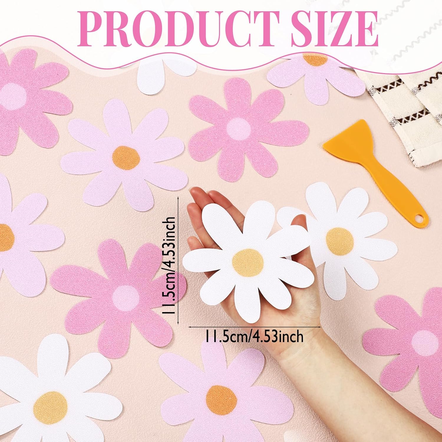 Chiisong 24 Pcs Flower Anti Slip Bathtub Sticker Pink