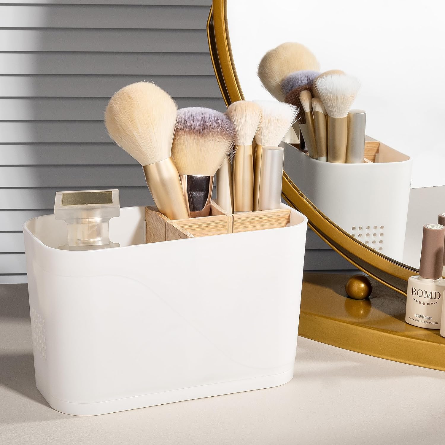 Heagoale Toothbrush Holder with Bamboo Dividers 4 Slots White