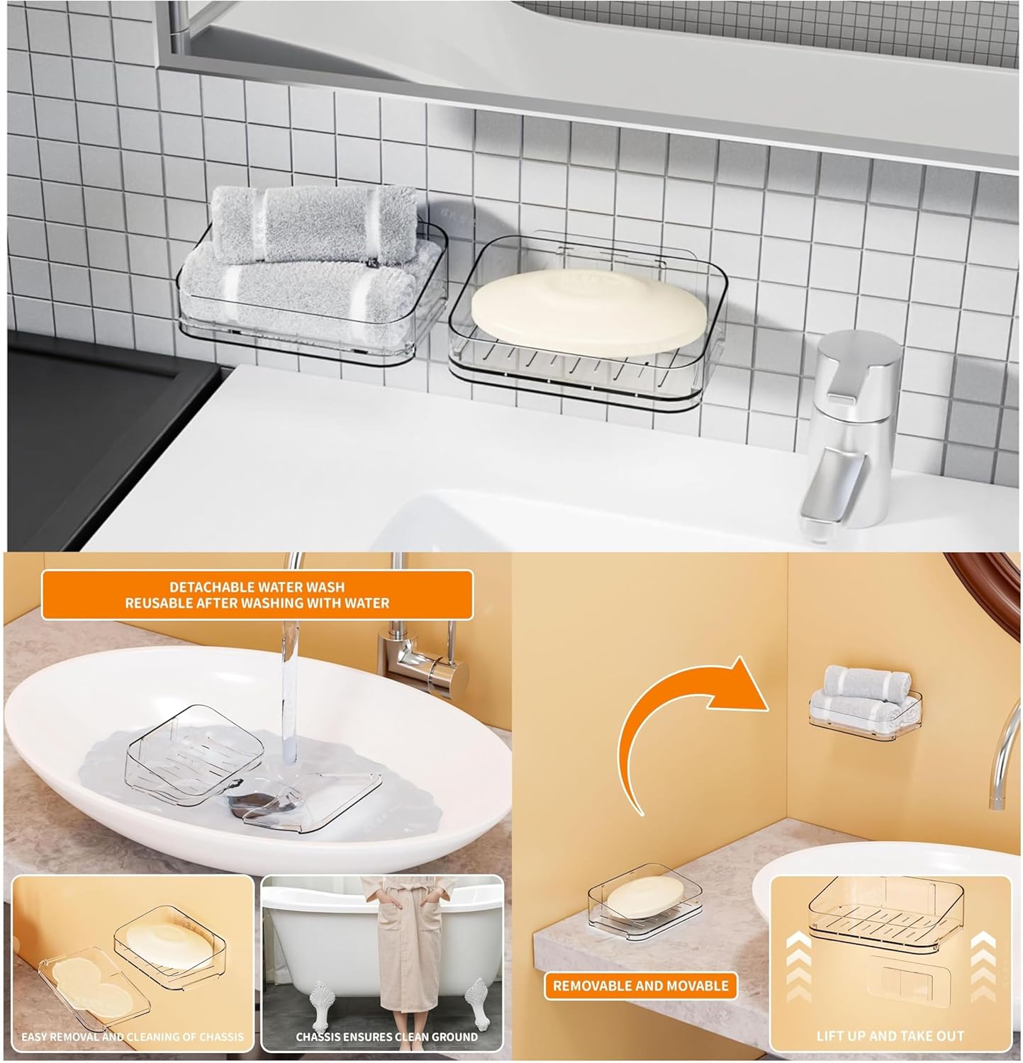 SUOXING 7 Pack Adhesive Shower Caddies Clear Acrylic 8 Hooks No Drilling