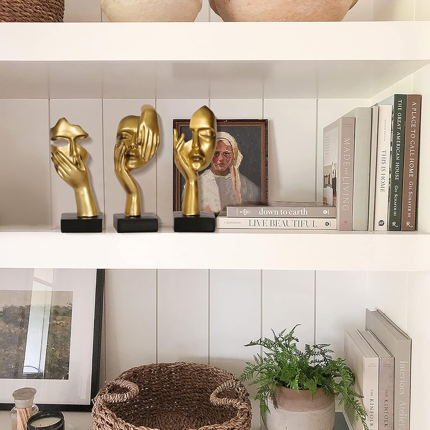 3 Piece Thinker Statue Gold Home Decor Resin Sculptures