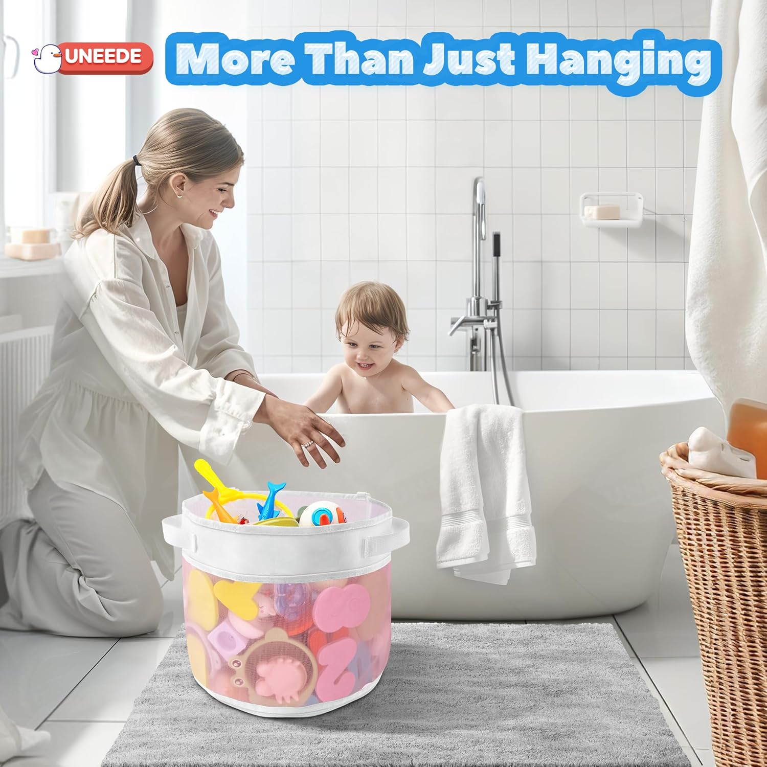 UNEEDE Bath Toy Organizer with Wall Mount and Floor Stand