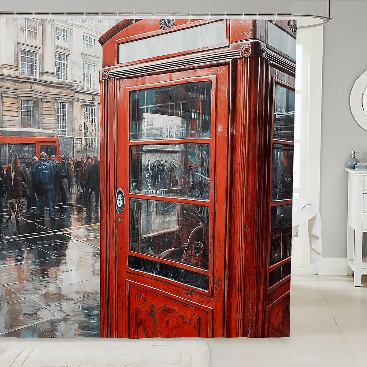 Feelyou London Themed Shower Curtain 72x72 Retro Phone Booth Bath Curtain Set
