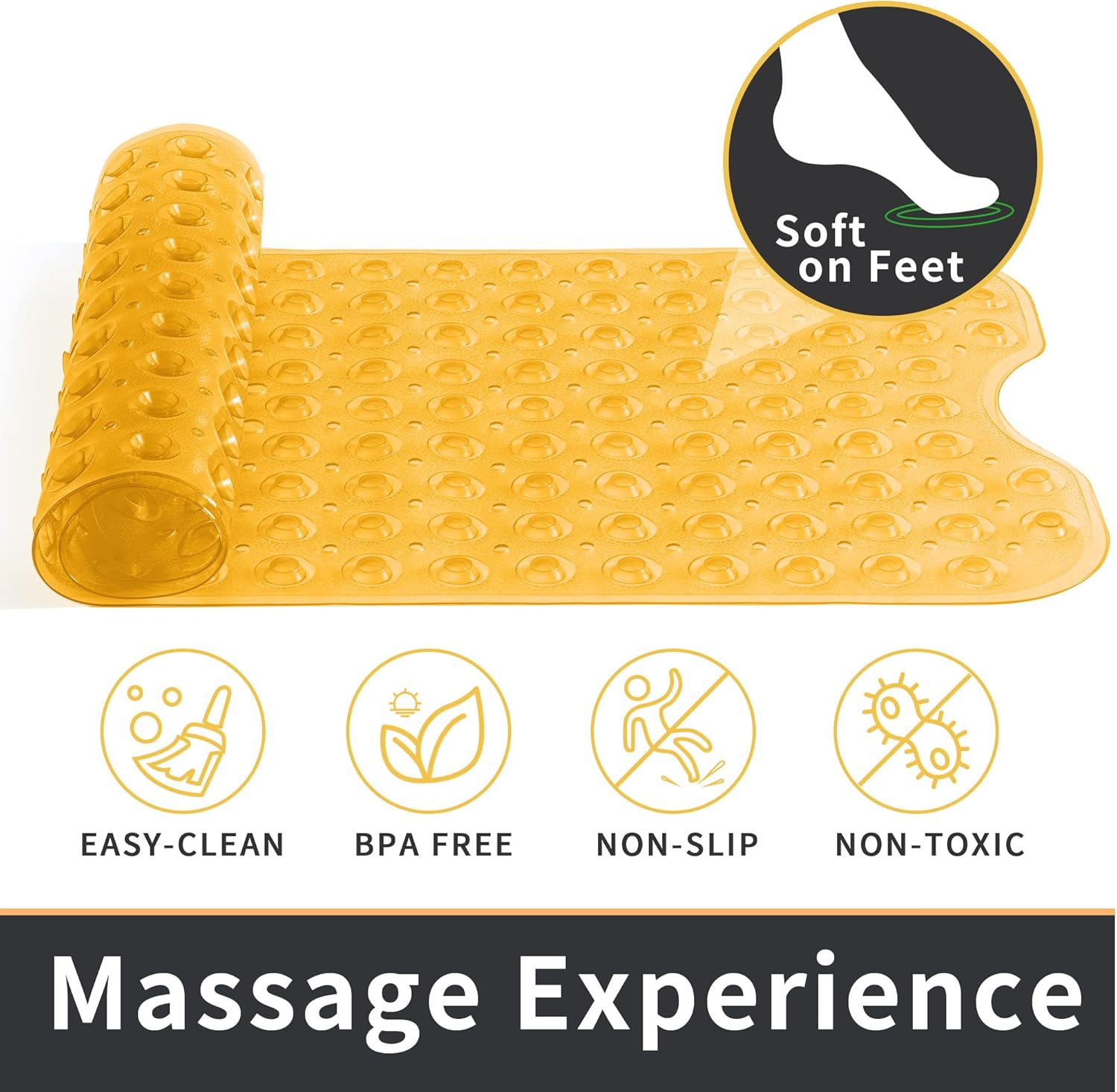 ROSMARUS Non-Slip Shower Mat 16x39 Inch Yellow