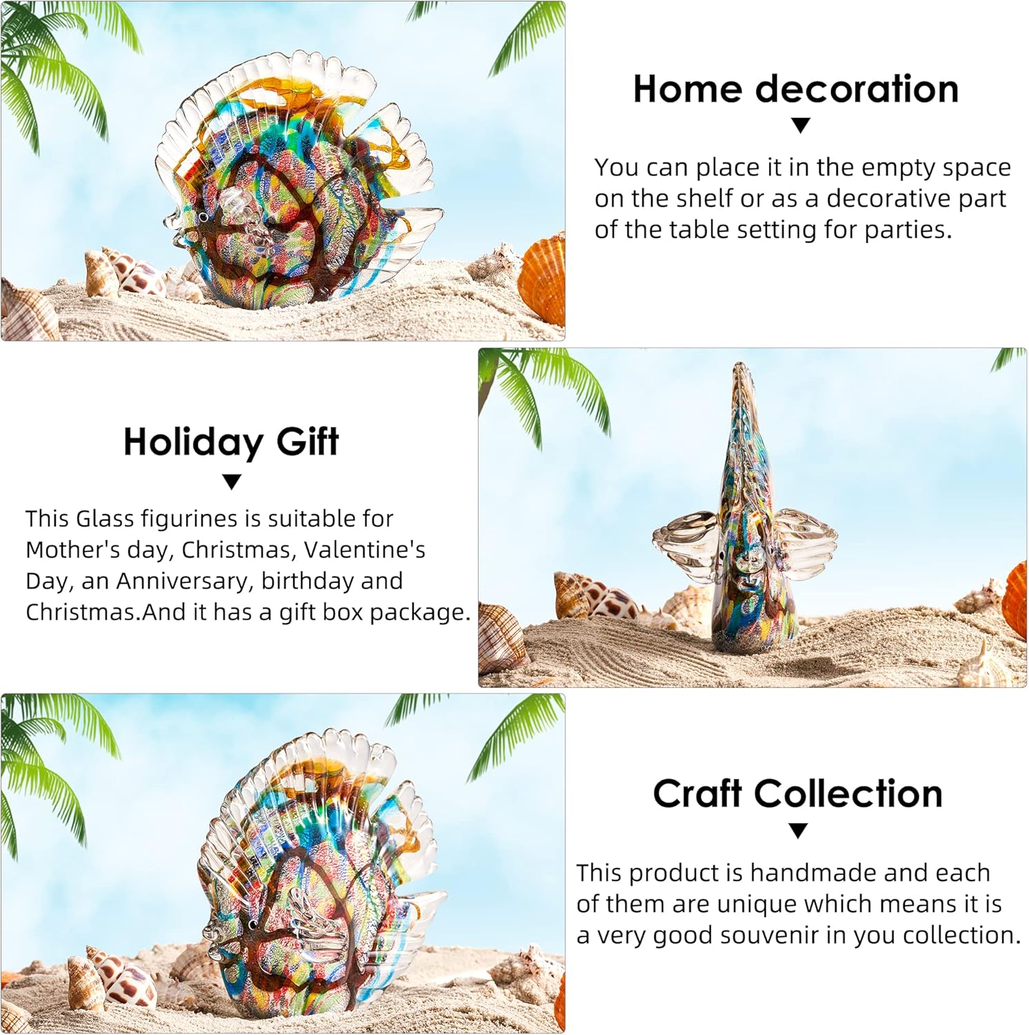 EUSTUMA Hand Blown Glass Tropical Fish Ornament Decor