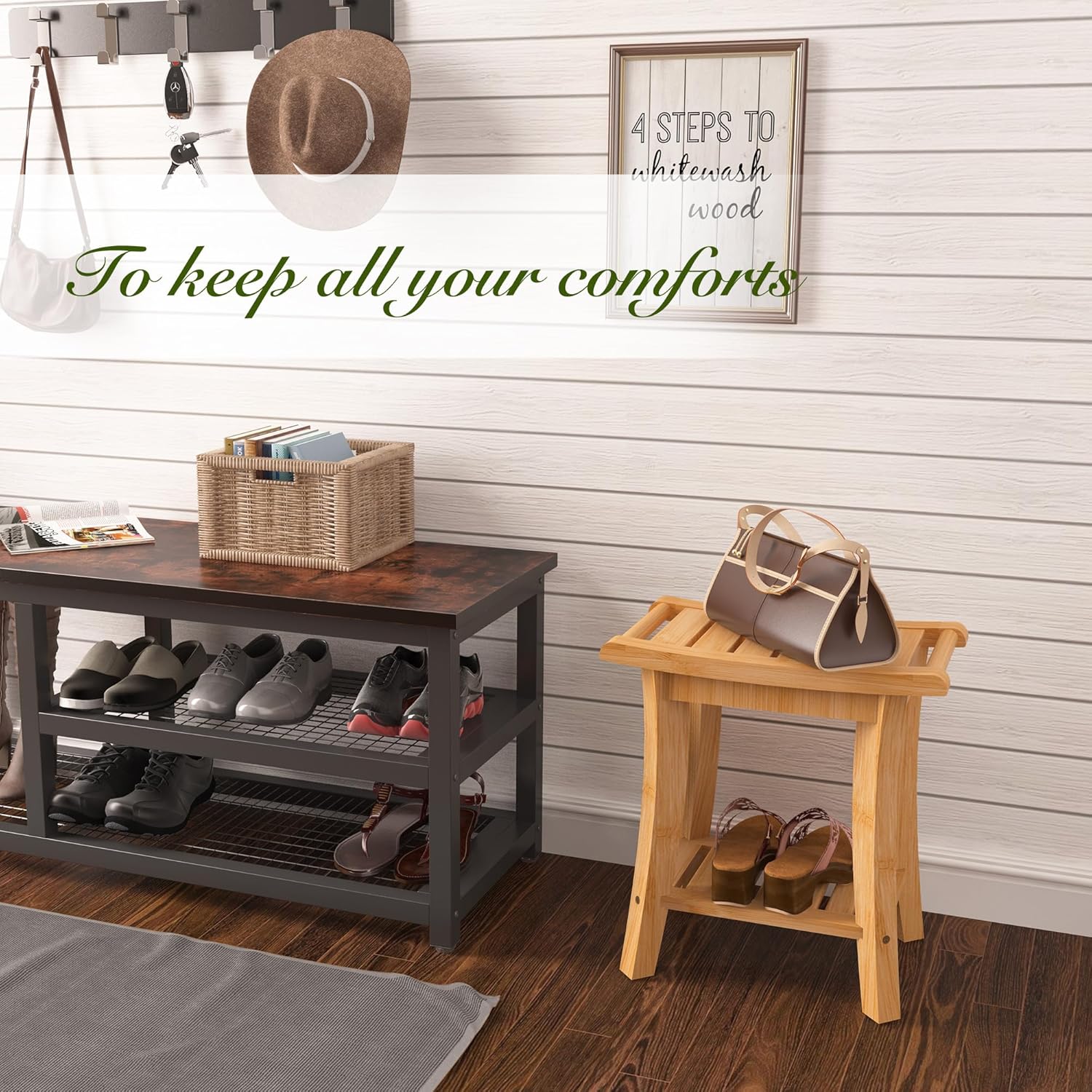 Unibambou Bamboo Shower Bench with Storage Shelf