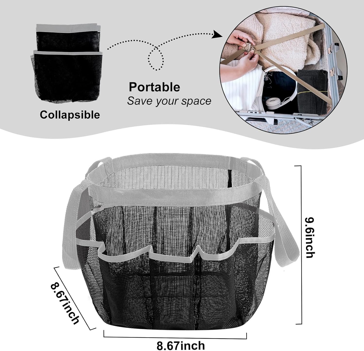 Attmu 2 Pack Mesh Shower Caddy Dorm Room with 8 Pockets