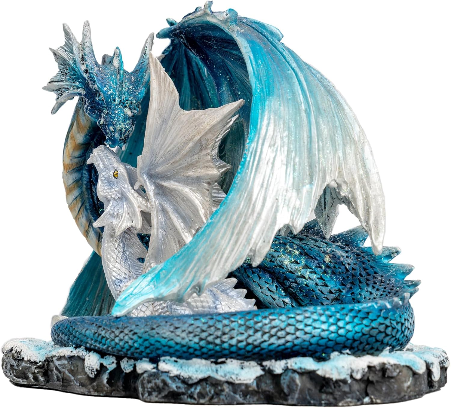 Fantasy Dragon Fairy Figurine Set - Mystic White Dragon Resin Decor