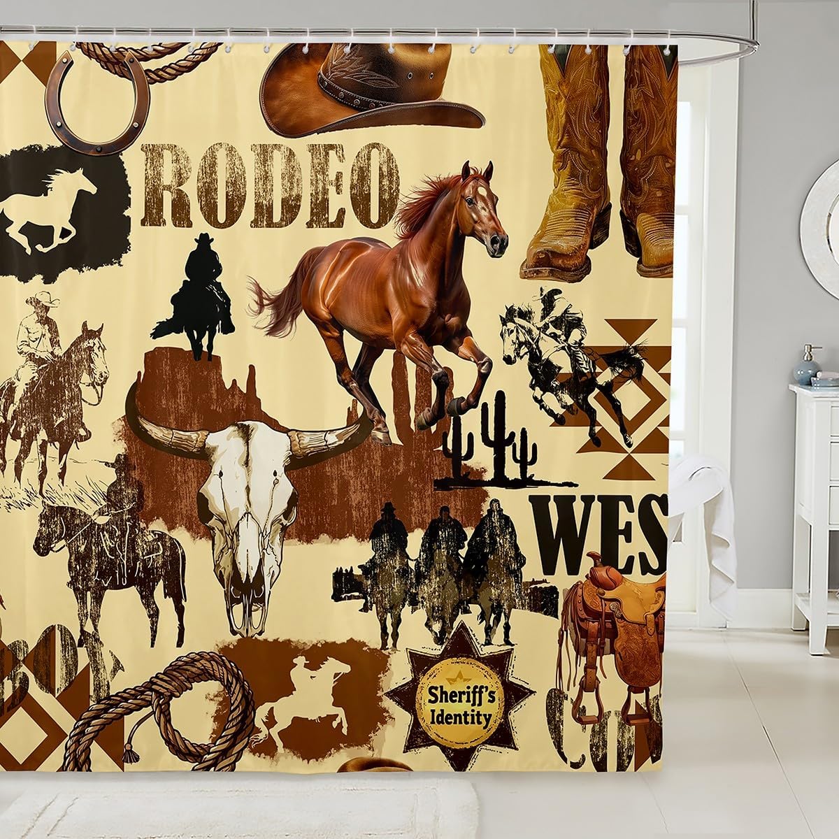 Feelyou Western Horse Bath Curtain Set for Kids 1