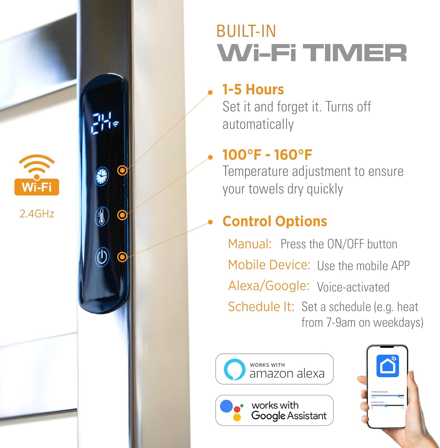 Brandon Basics Wall Mounted Electric Towel Warmer with Wi-Fi Timer