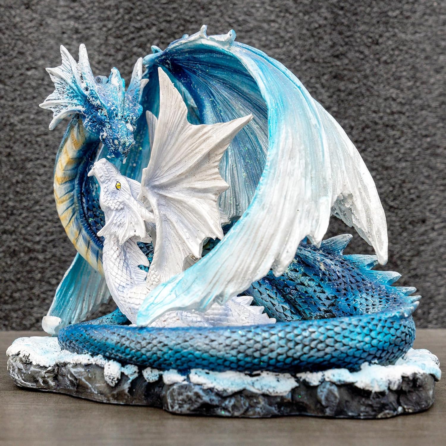 Fantasy Dragon Fairy Figurine Set - Mystic White Dragon Resin Decor