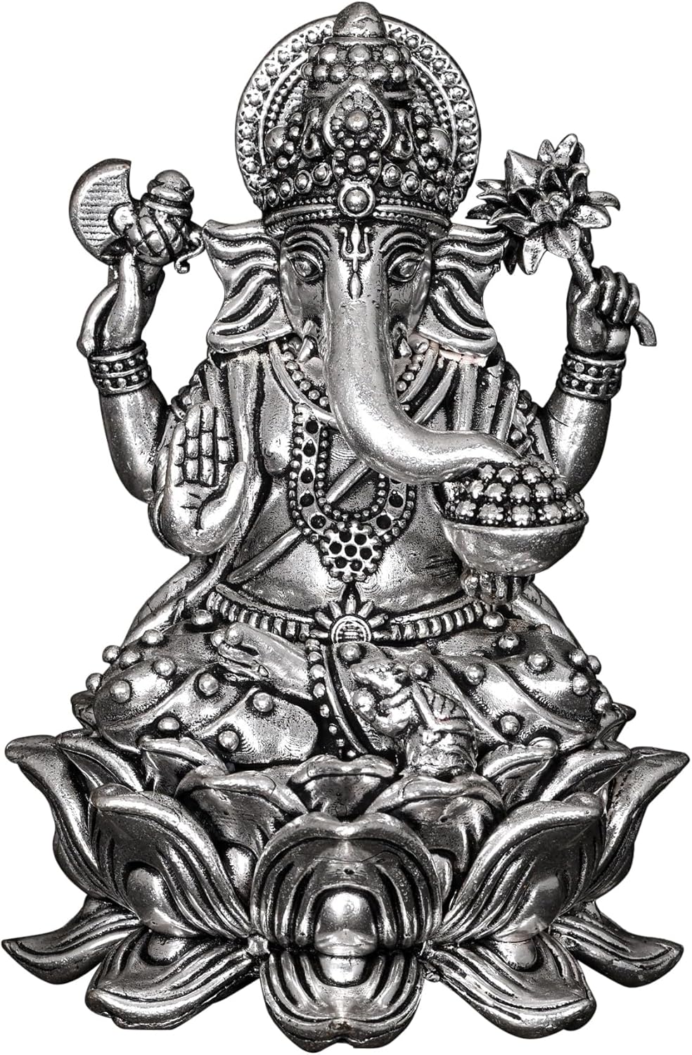 Exotic India Small Superfine Ganesha Seated on Lotus Silver Plated Brass Statue 1