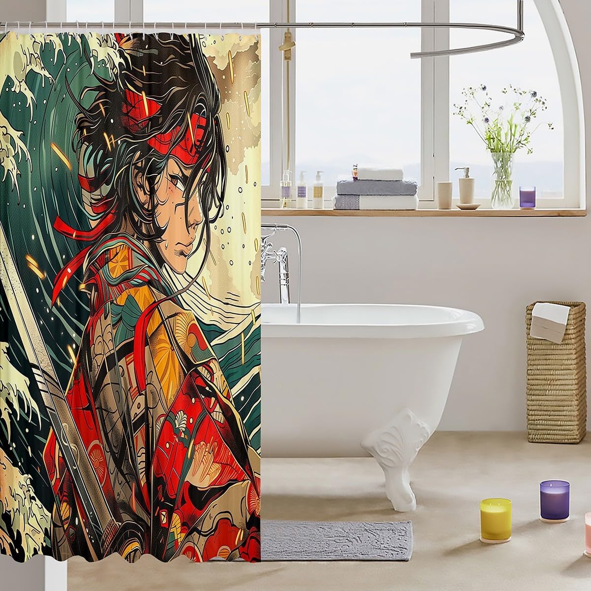 Erosebridal Samurai Anime Shower Curtain Set