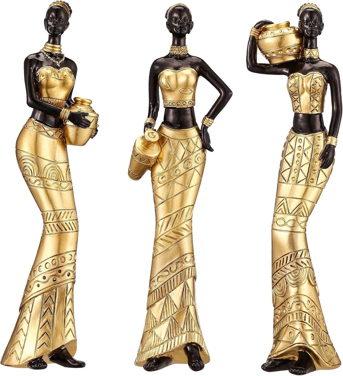 CYYKDA 3 Pack African Art Sculptures Gold Statues