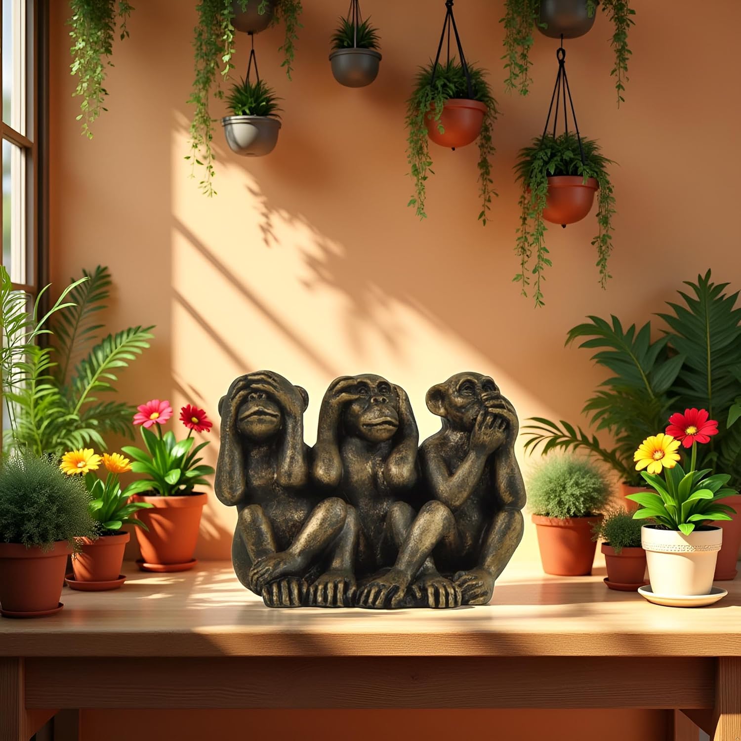 3 Wise Monkeys Statue for Home Decor - Bronze Figurine