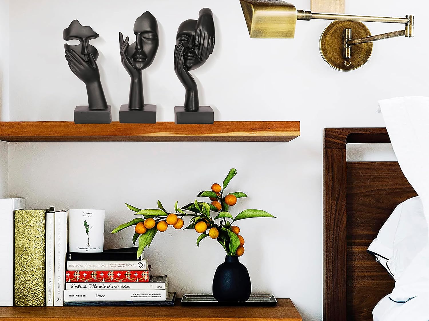3 Piece Thinker Statue Black Resin Home Decor