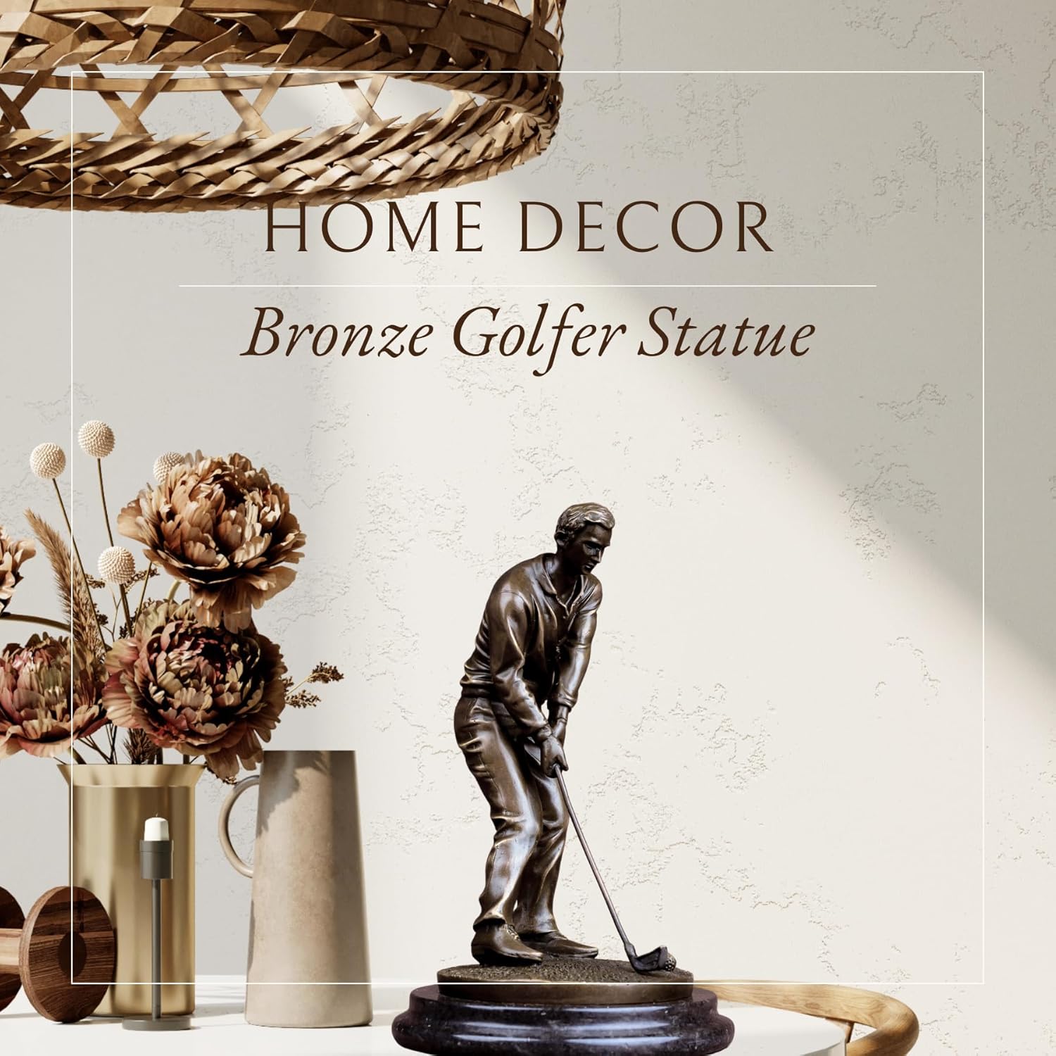 91 Inch Bronze Golf Putting Statue Handcrafted Sculpture with Marble Base