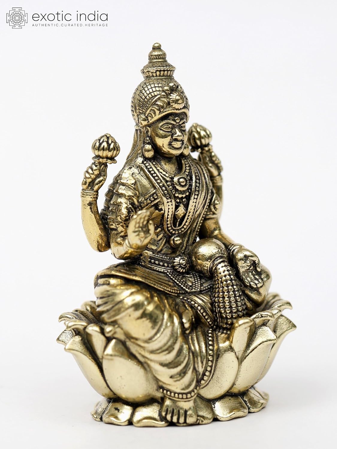 Superfine Brass Lakshmi on Lotus Statue for Pooja Room