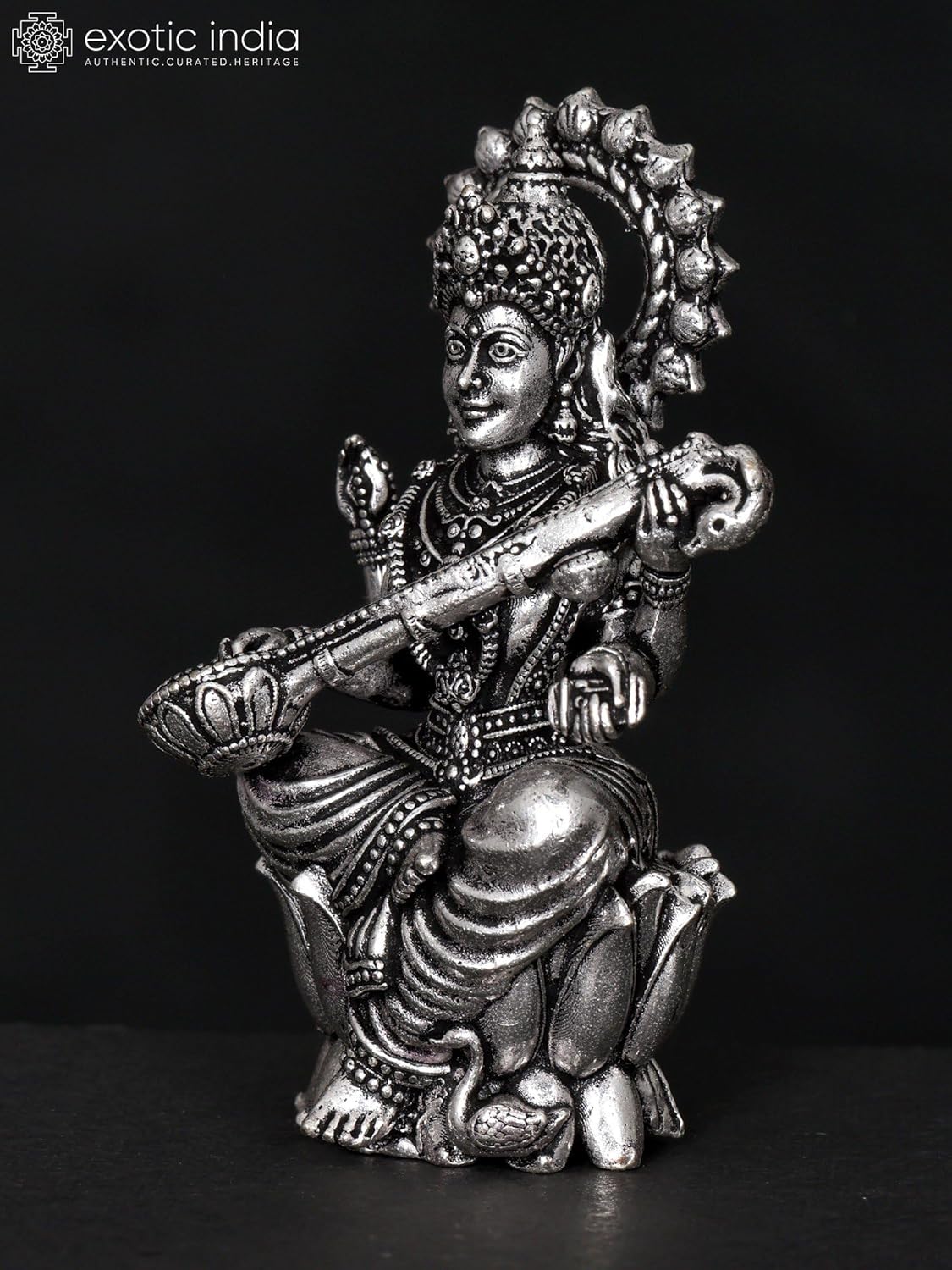 Exotic India Small Superfine Saraswati Brass Statue