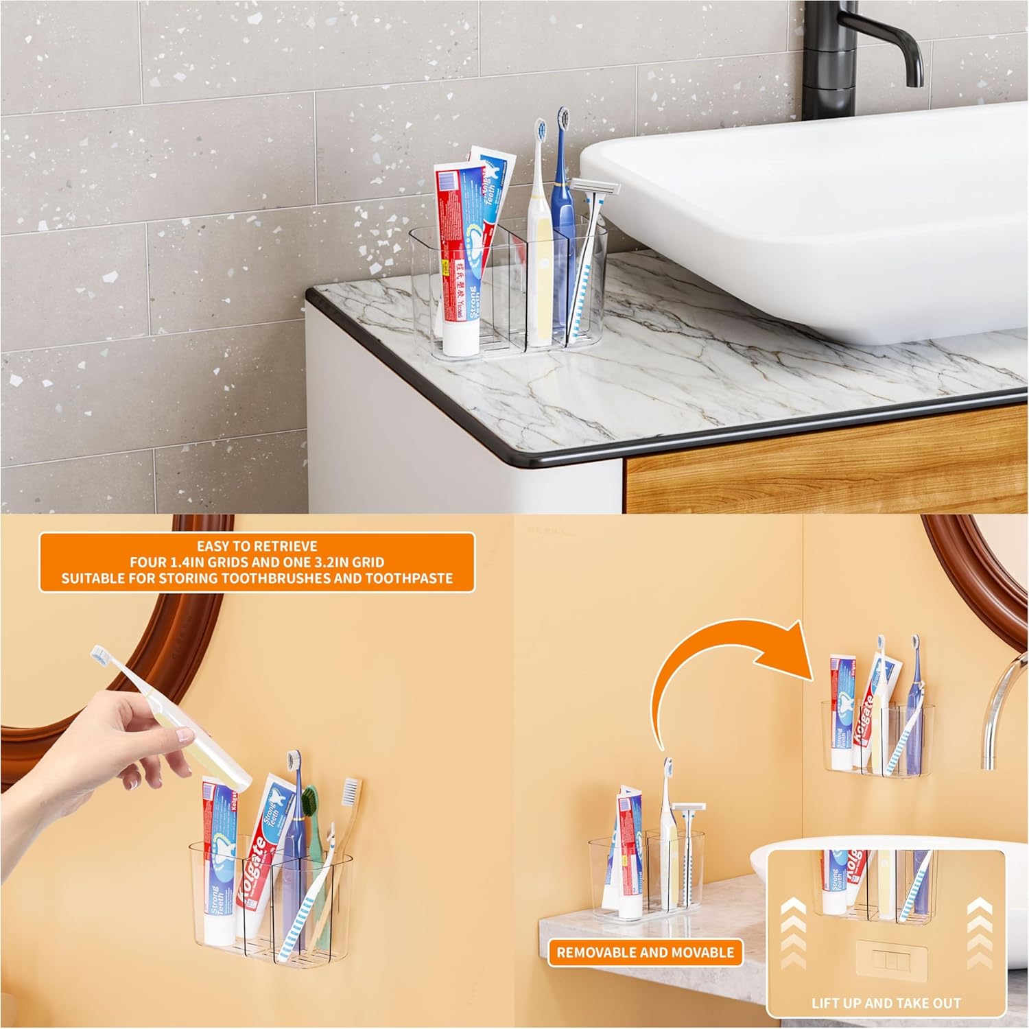SUOXING 7 Pack Adhesive Shower Caddies Clear Acrylic 8 Hooks No Drilling