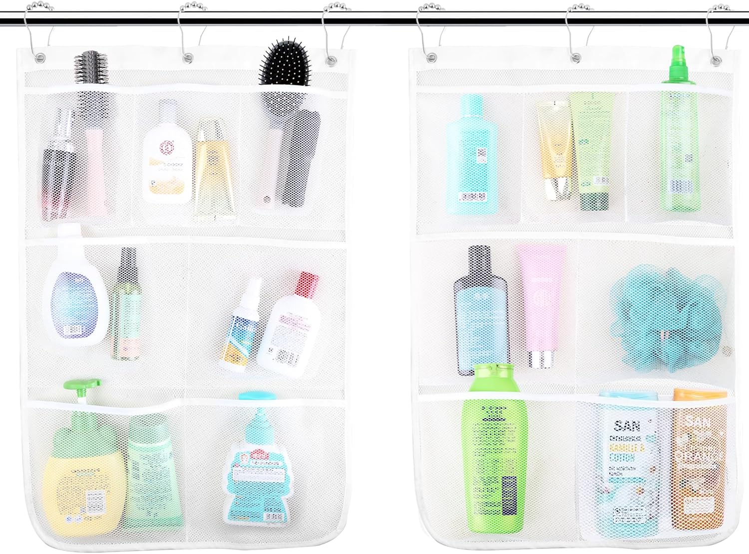 Armuzui 2 Pack Mesh Shower Caddy 7 Pockets 3 Hooks