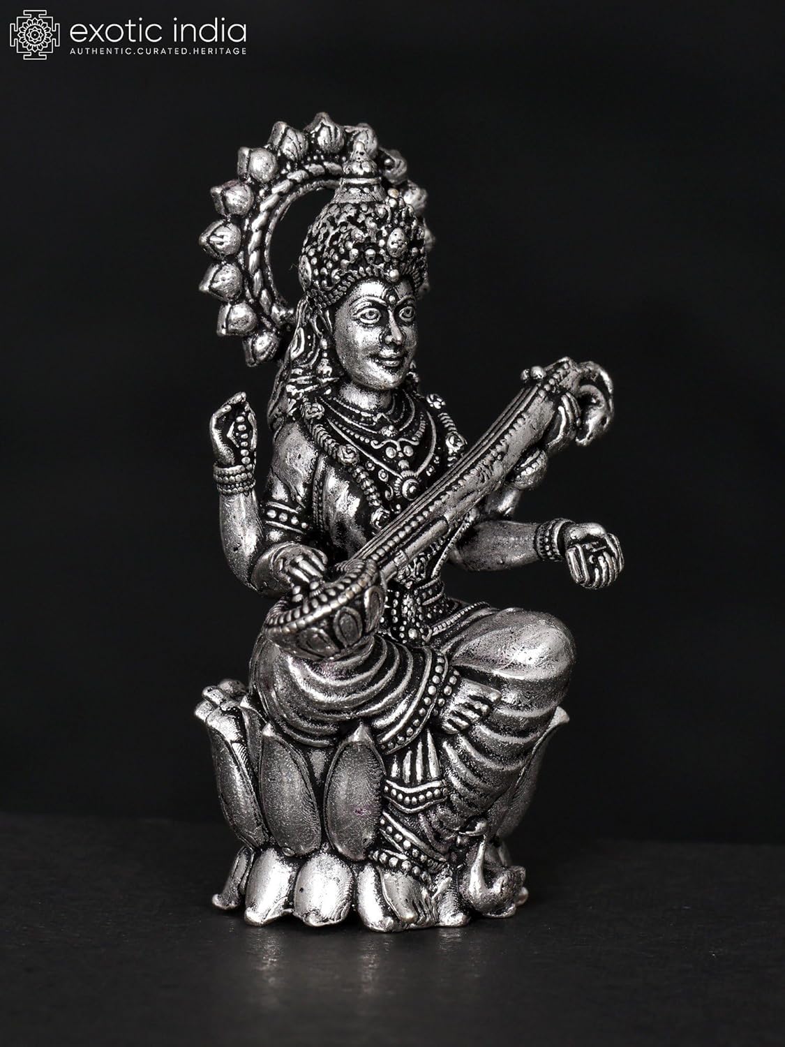 Exotic India Small Superfine Saraswati Brass Statue