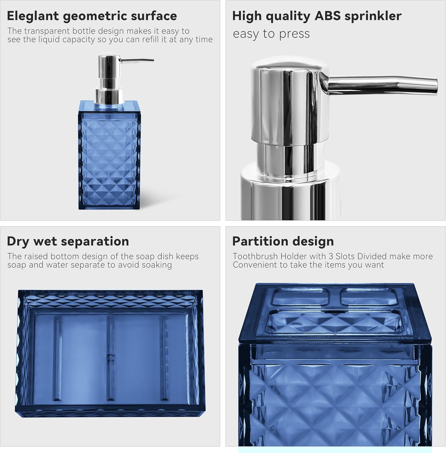 Seeatoo 4PCS Blue Bathroom Accessory Set
