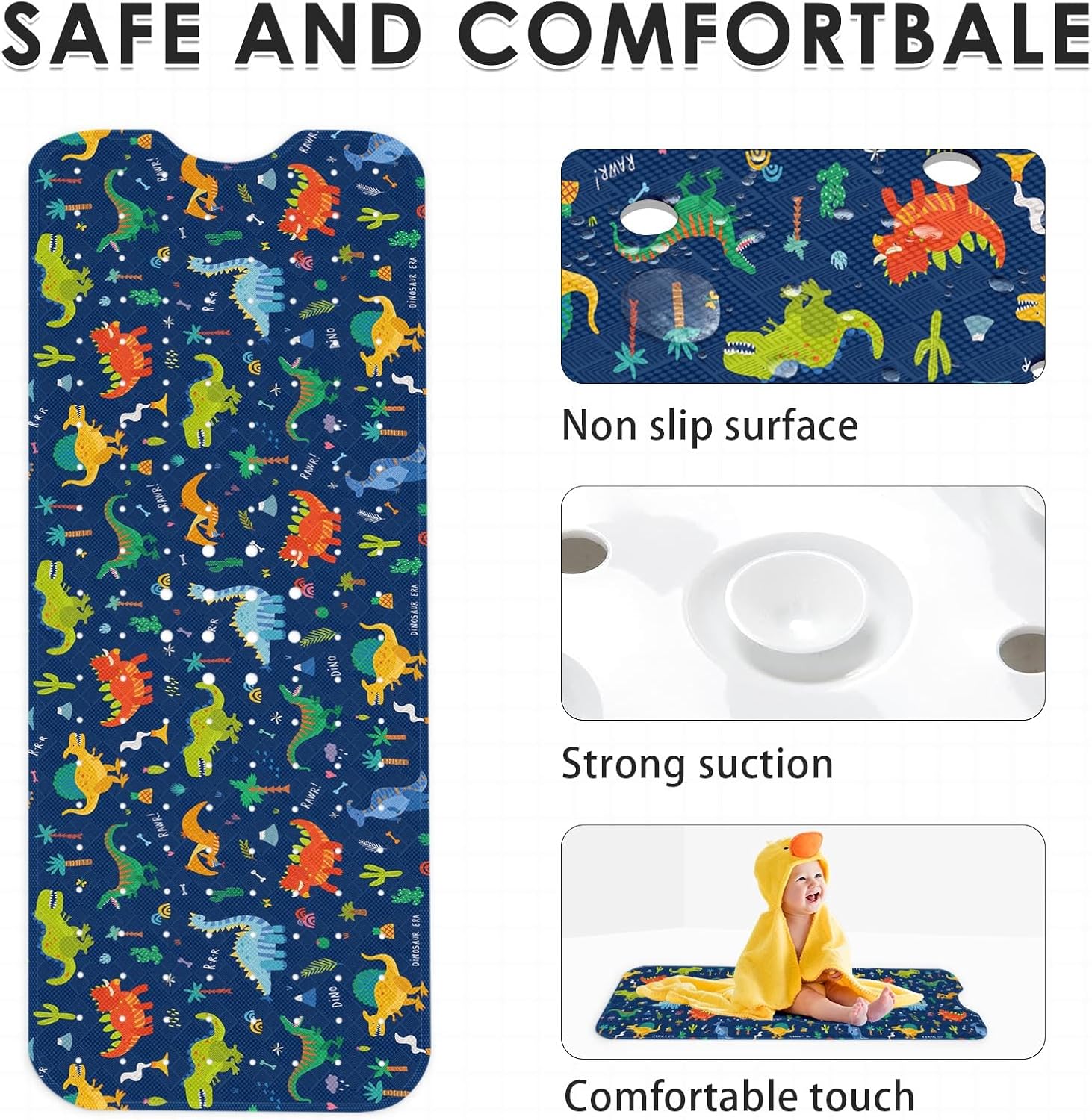 Britown Baby Bath Mat with Dino Design 40x16 Inch