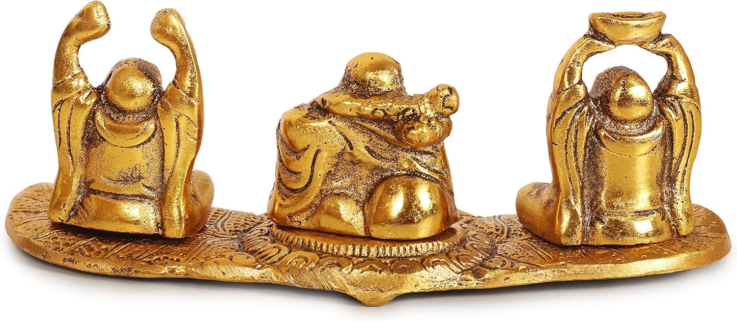 ETROVES Laughing Buddha Statue - 4 Inch Golden Feng Shui Decor