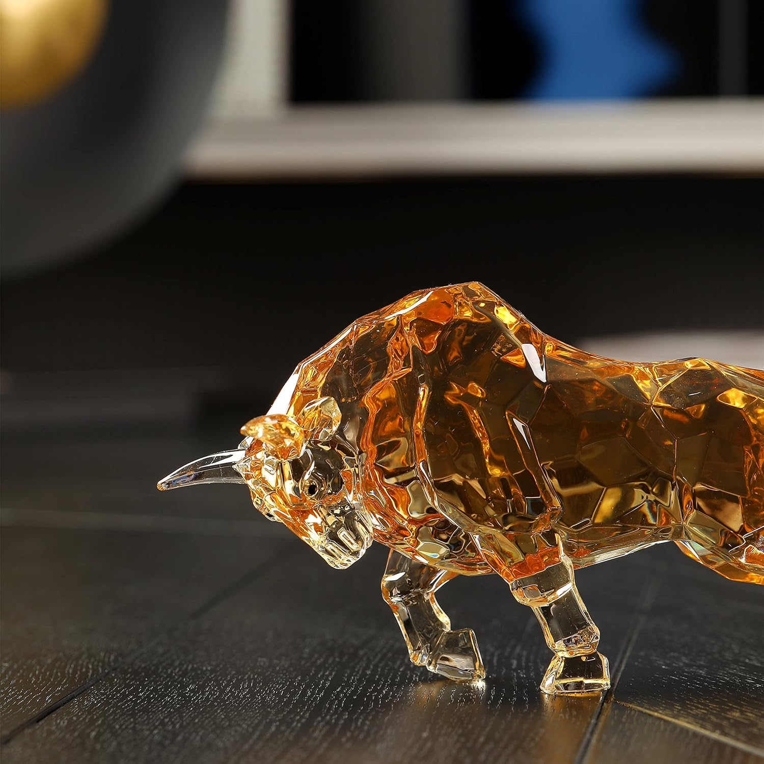 FengShui Bull Statue Acrylic Desk Decor Amber
