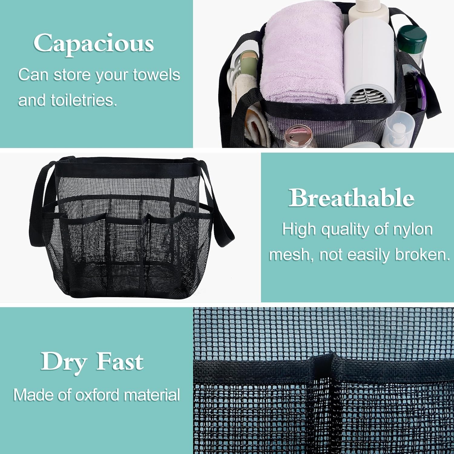 Attmu 2 Pack Mesh Shower Caddy Dorm Room with 8 Pockets