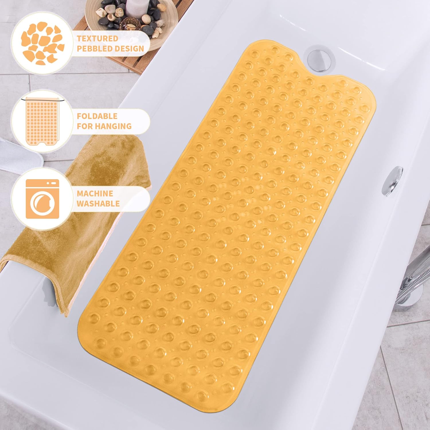 ROSMARUS Non-Slip Shower Mat 16x39 Inch Yellow
