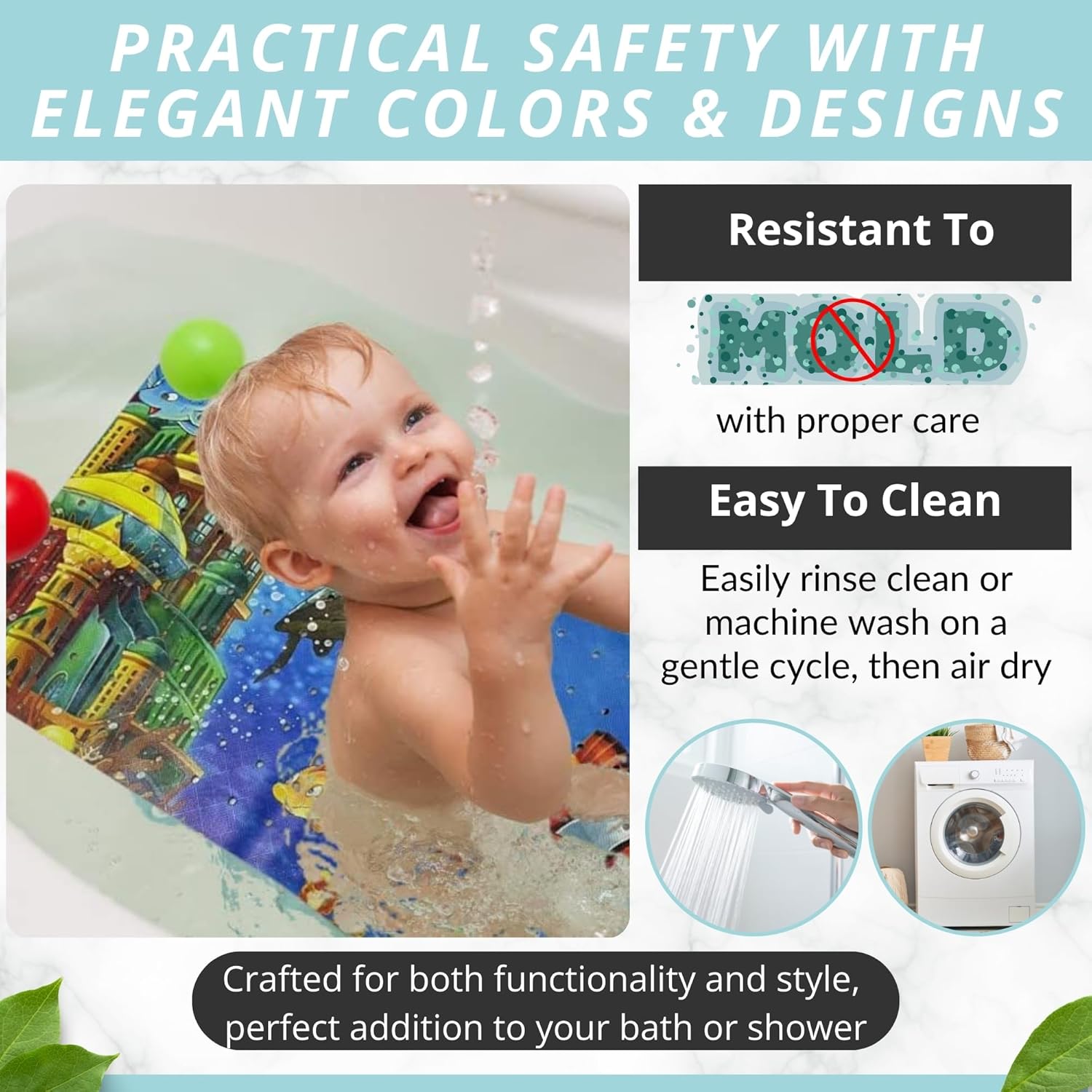 ENKOSI Toddler Non Slip Bath Mat with Suction Cups