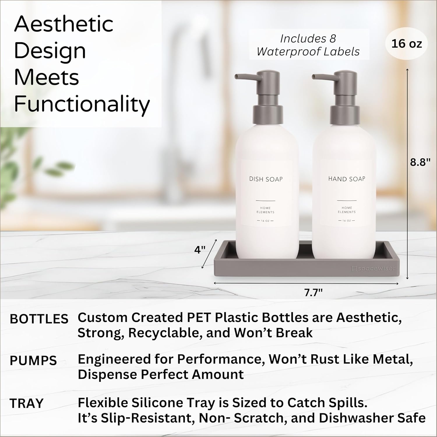 Spacewiser ShatterFree Soap Dispenser Set with Pump and Tray