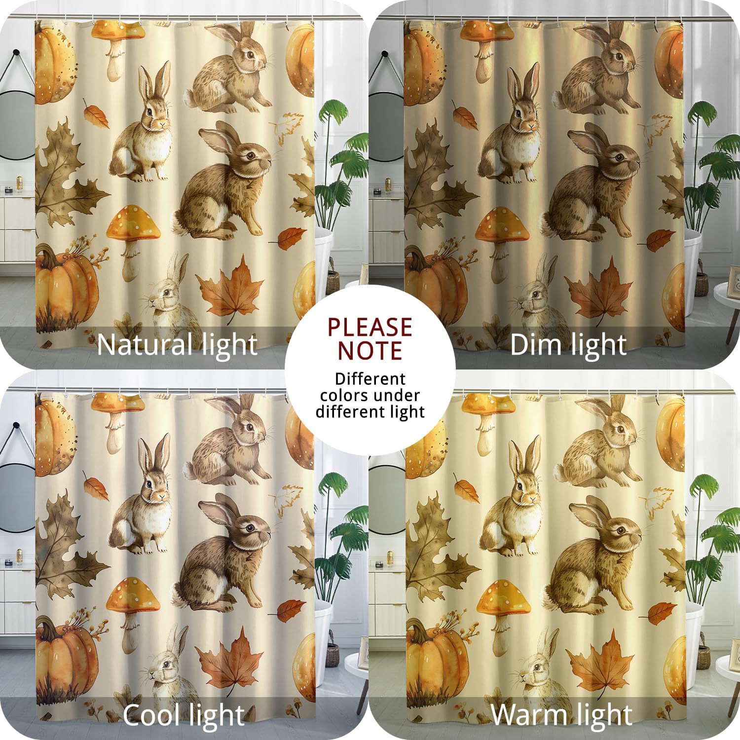 Fall Cartoon Rabbit Shower Curtain Set 72x78 Inch