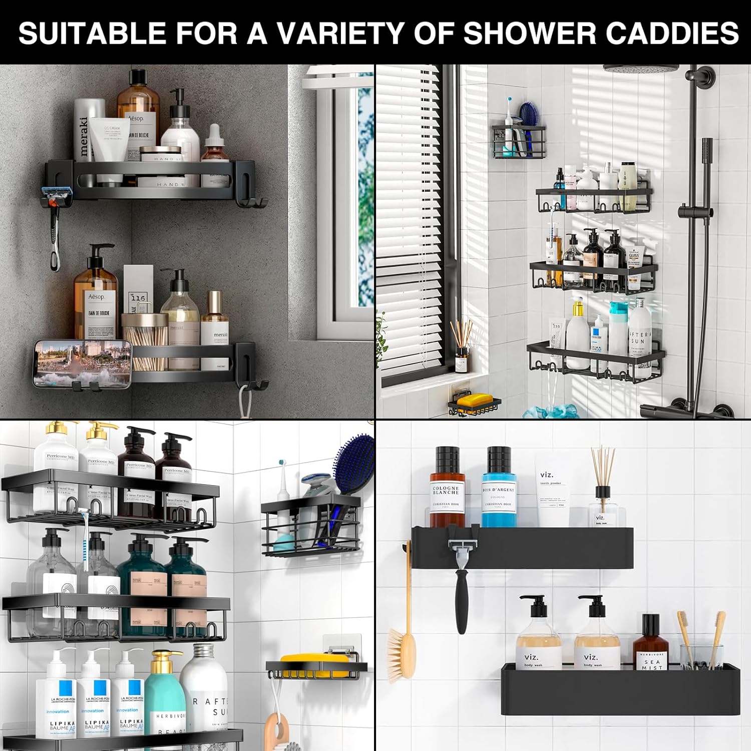 FGSAEOR 14 Pack Adhesive Shower Caddy Hooks