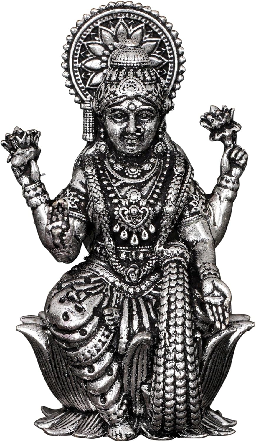 Small Superfine Lakshmi Silver Plated Brass Statue Pooja Temple Decor