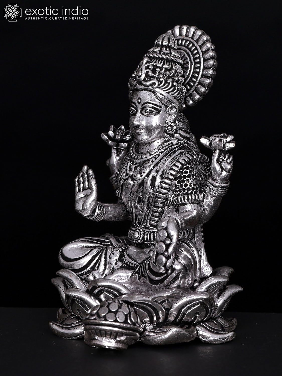 Exotic India Small Superfine Lakshmi Silver Plated Brass Statue