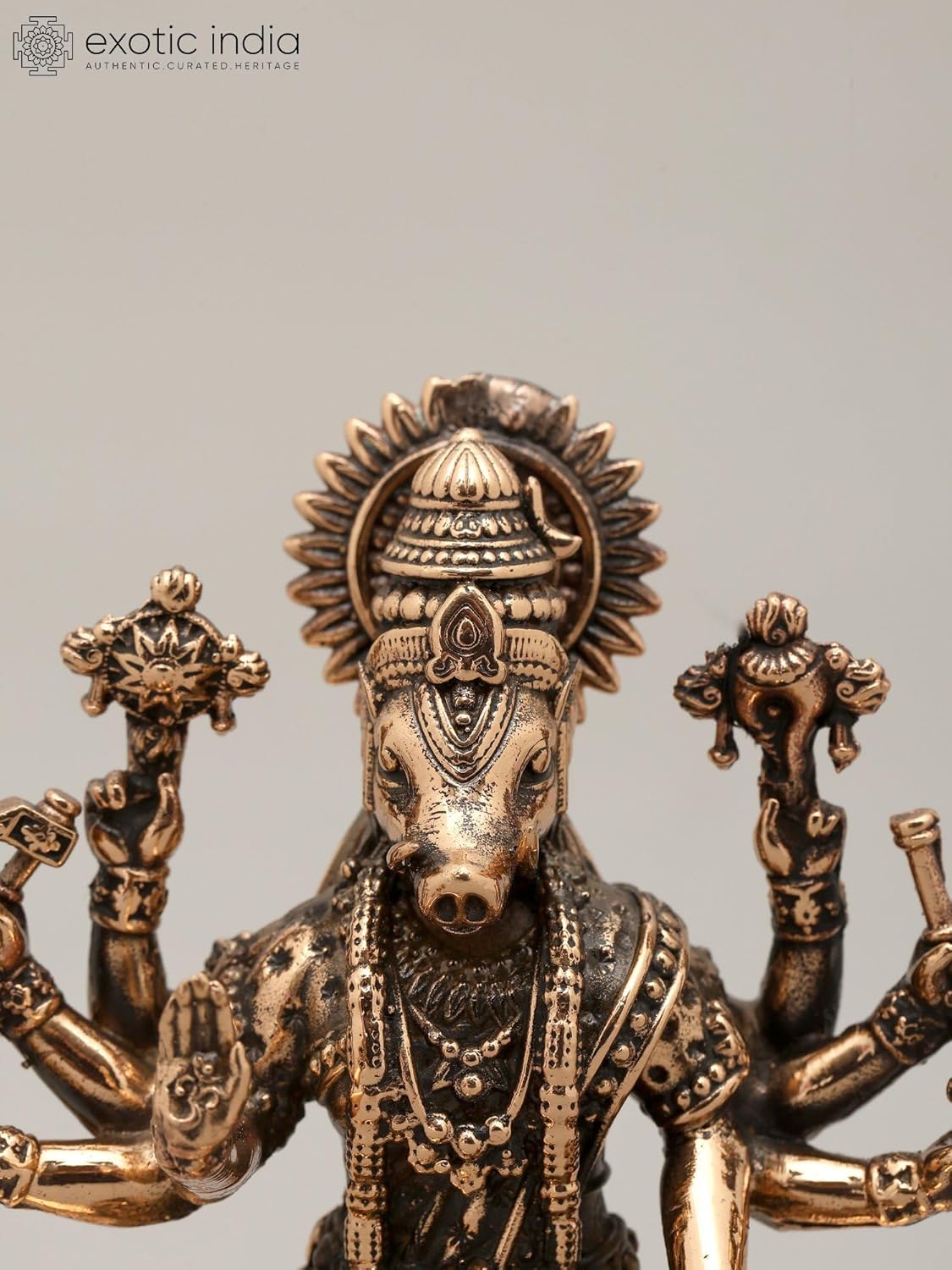 Small Superfine Eight Armed Goddess Varahi Brass Statue
