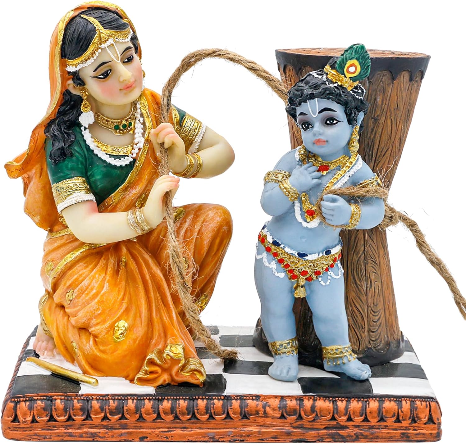 Maa Yashoda Binding Krishna Murti Statue - 51 Hand Painted Polystone