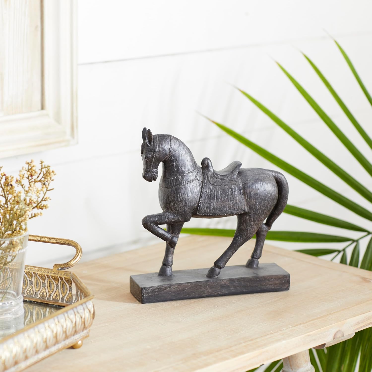 Deco 79 Polystone Horse Statue 9 x 3 x 9 Brown