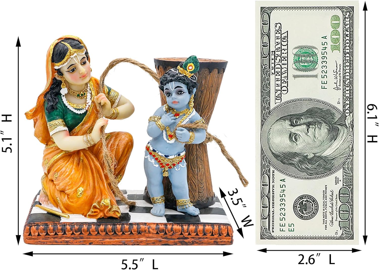 Maa Yashoda Binding Krishna Murti Statue - 51 Hand Painted Polystone