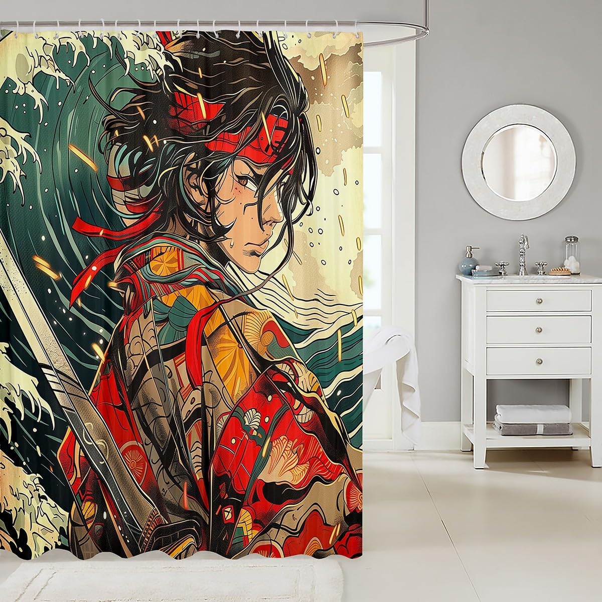 Erosebridal Samurai Anime Shower Curtain Set