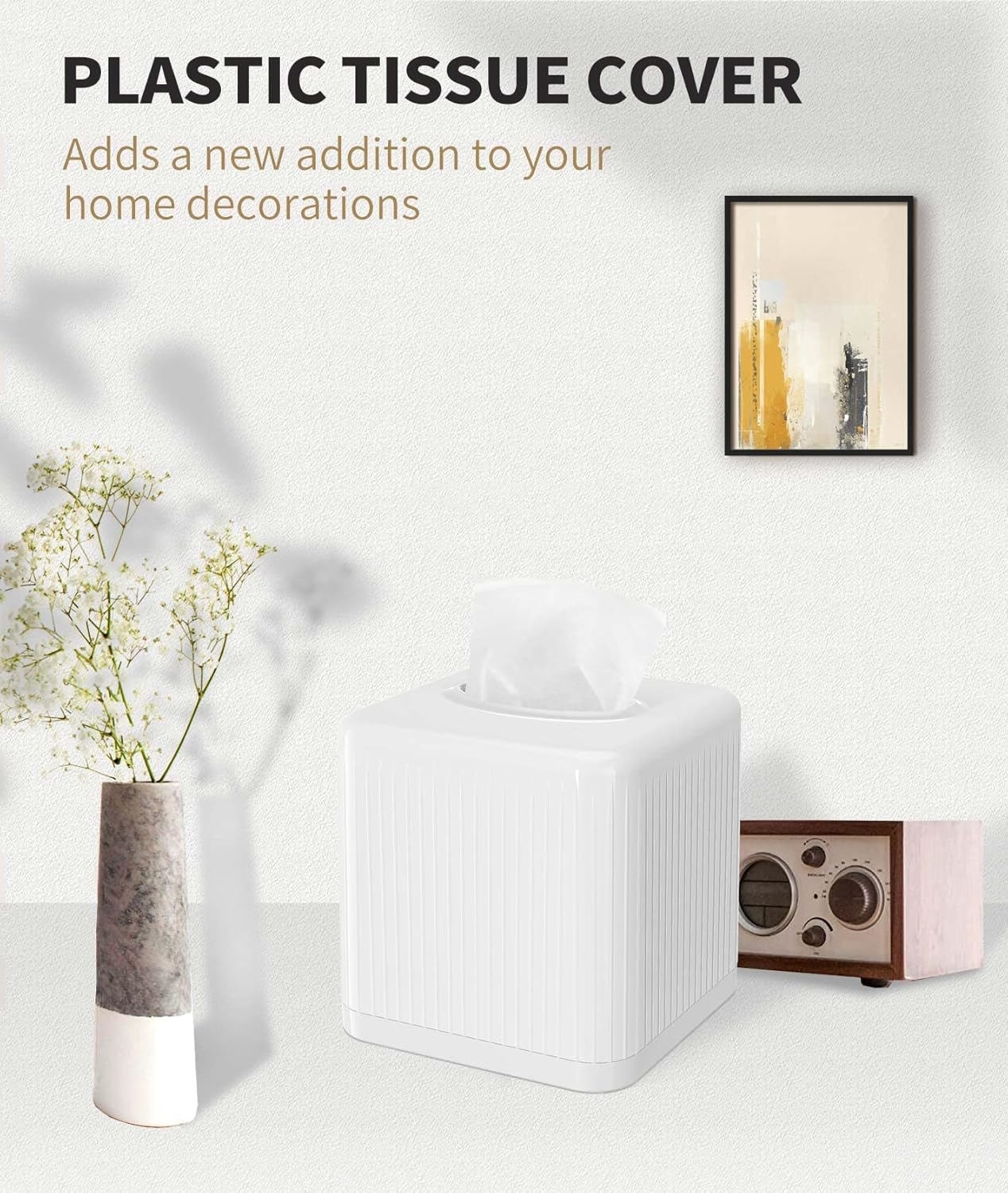 Livelab Square Tissue Box Cover with Base - White 1