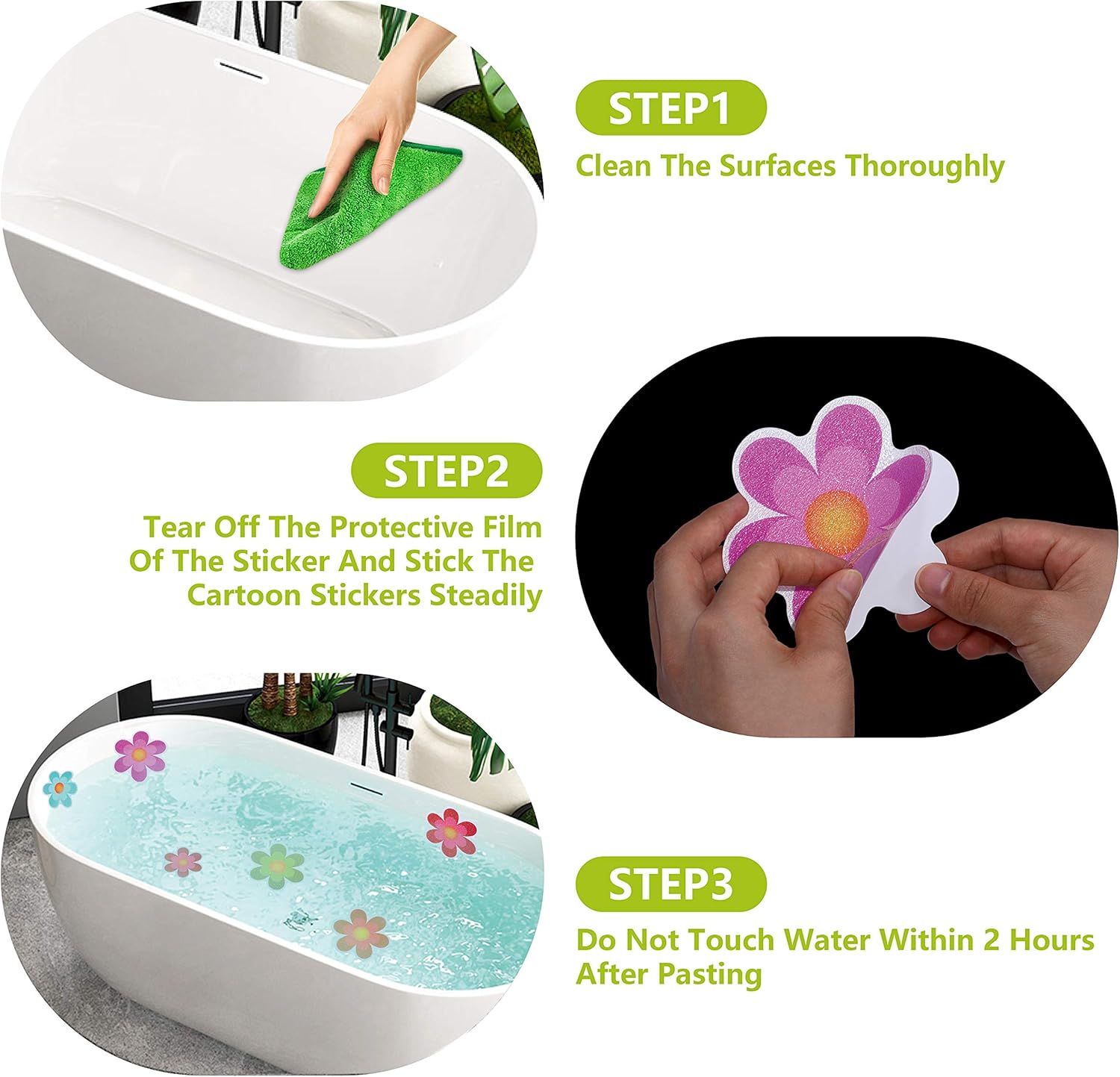 Hebayy 10 Pack Non-Slip Flower Bath Deco Stickers