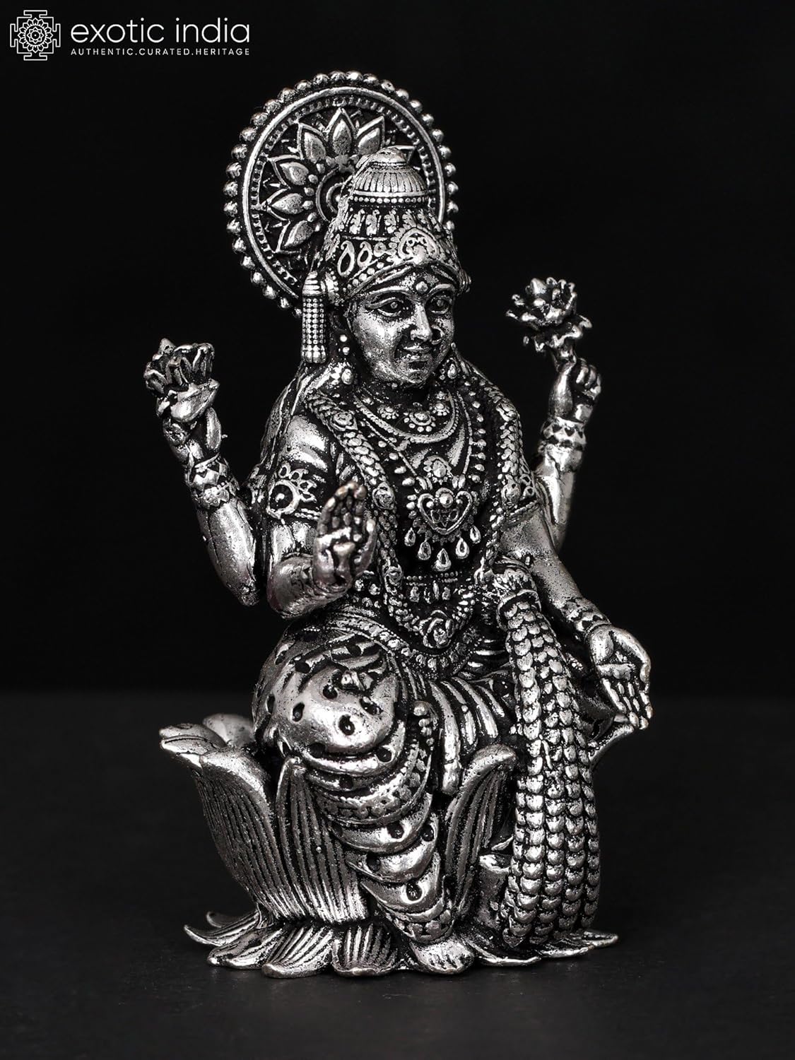 Small Superfine Lakshmi Silver Plated Brass Statue Pooja Temple Decor