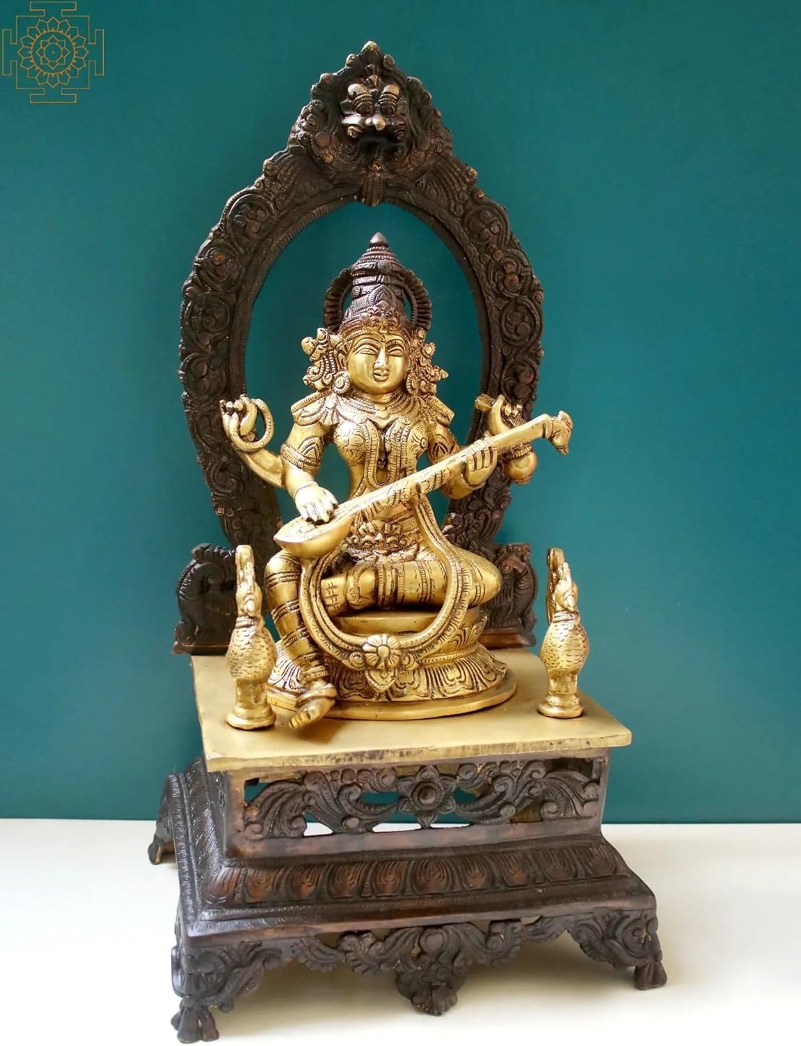 Brass Goddess Saraswati Statue with Veena