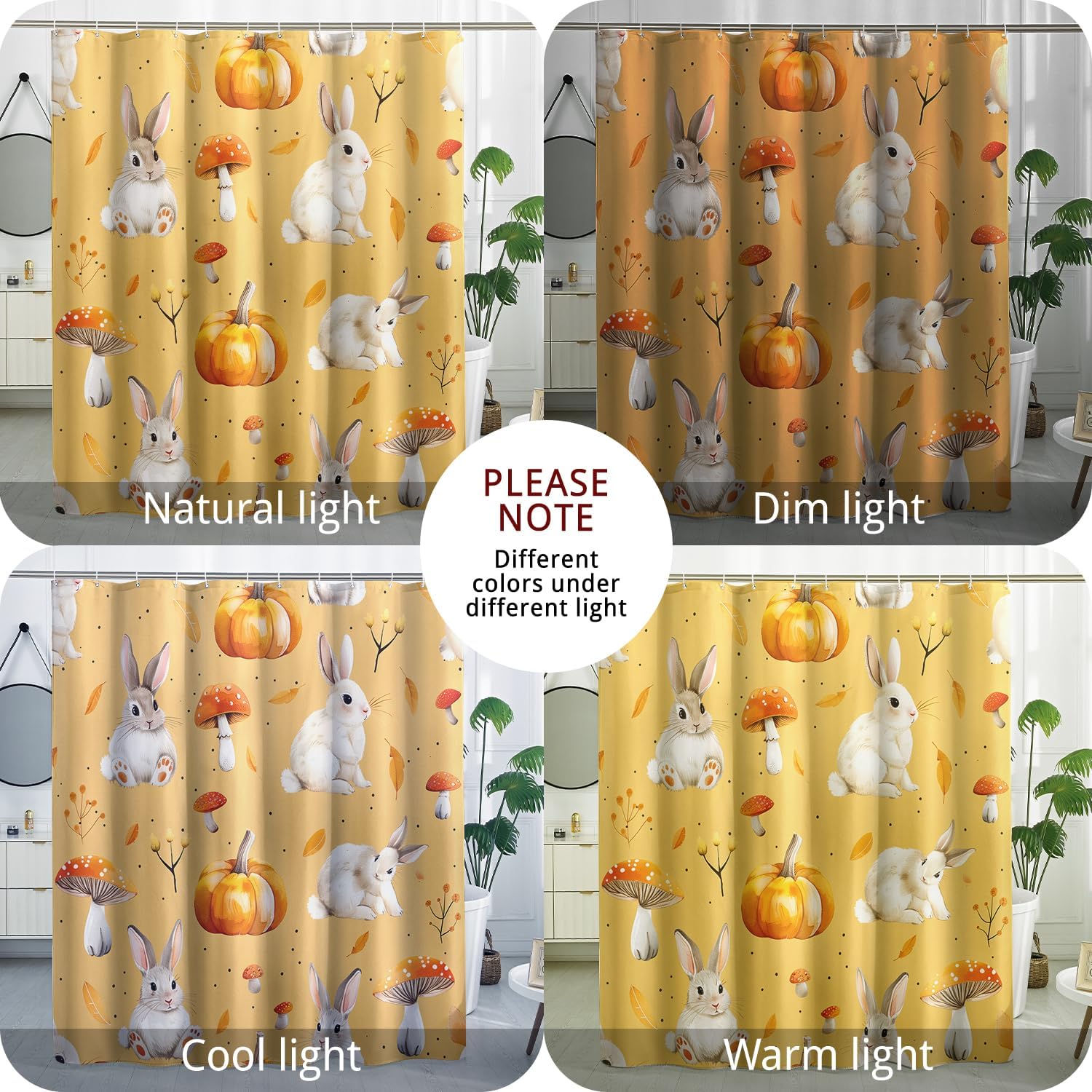 Fall Cartoon Rabbit Shower Curtain Set with 12 Hooks 1