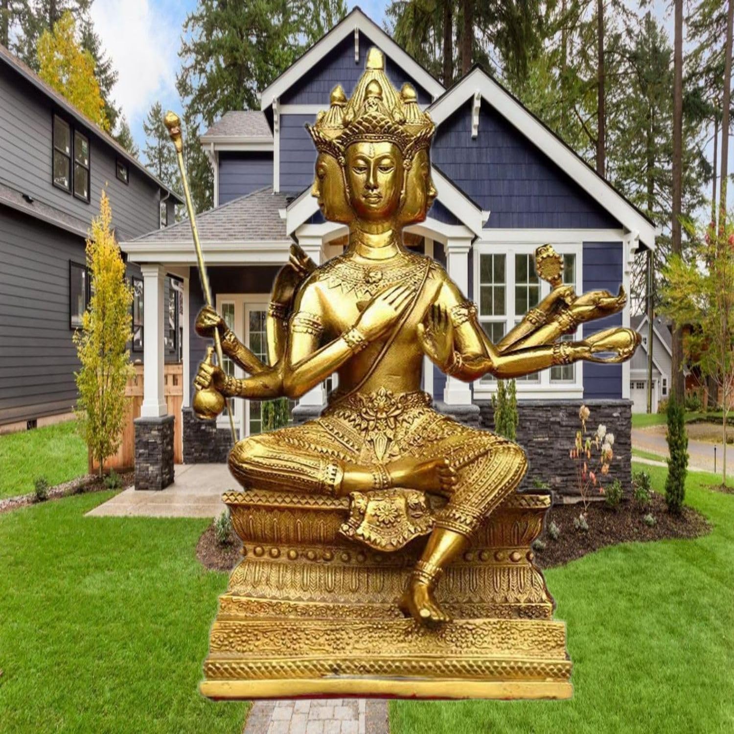 Ecqizer 4-Faced Buddha Statue for Home and Feng Shui